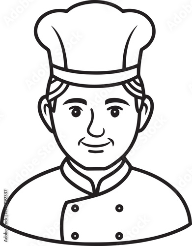 Simple line drawing of a chef in uniform outline vector illustration