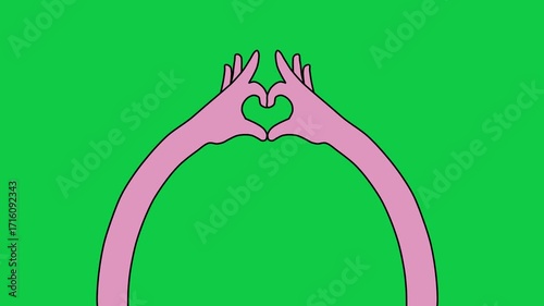 Cartoon Hands Creating a Heart Shape Gesture on Green Screen