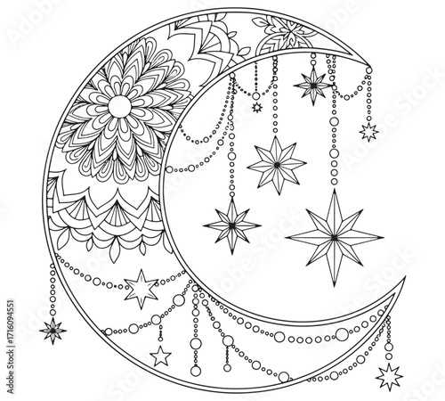 Moon coloring pages for adults and kids 