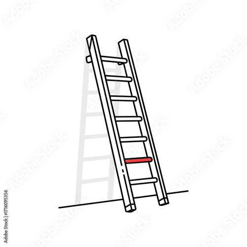 Wooden ladder leaning against a wall, minimalistic design for home improvement