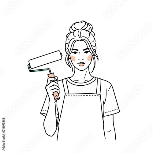 Smiling woman holding a paint roller with enthusiasm for home improvement