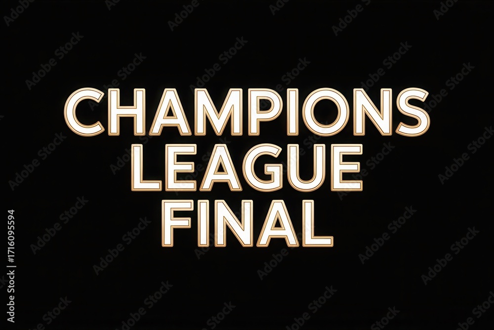 Obraz premium Champions League Final branding on black background, perfect for sports marketing projects