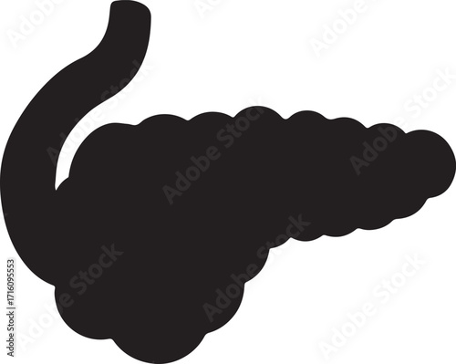 Silhouette pancreas glyph icon for anatomy, medical, health, endocrine, and biology design.