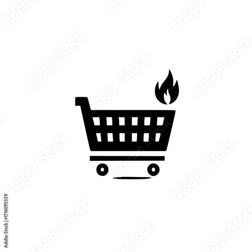 Fire icon on shopping cart vector for blazing deals and fast moving online shopping experience