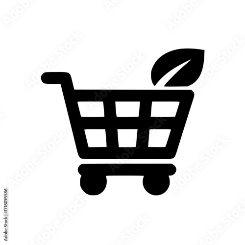 Green leaf icon with shopping cart symbolizing eco friendly lifestyle and organic shopping