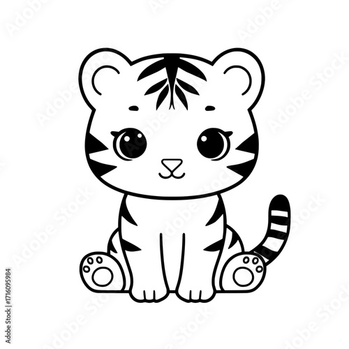 Tiger cub cartoon simple outline illustration drawing