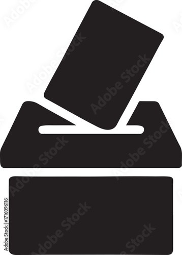 Silhouette ballot box with paper glyph icon for election, voting, democracy, and civic use.