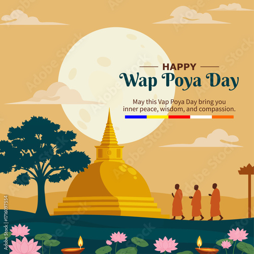Wap Full Moon Poya Day Greeting Card with Buddhist Festival Wishes - Happy Wap Full Moon Poya Day