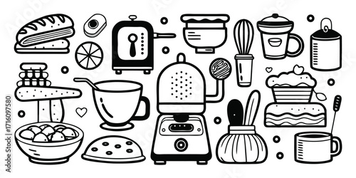 Essential kitchen baking tools and ingredients collection for home cooking and baking enthusiasts