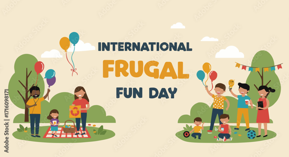 Naklejka premium Vector illustration internasional frugal fun day