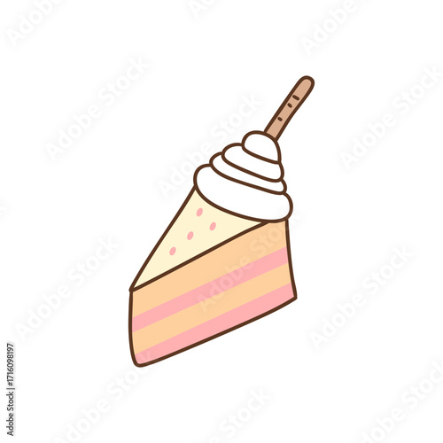 크림이 올라간 딸기 맛 케이크 일러스트
