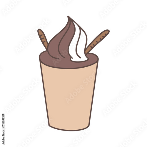 초코 크림이 올려진 코코아 일러스트