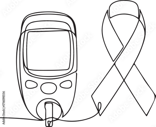 Diabetes awareness ribbon and blood glucose meter illustration
