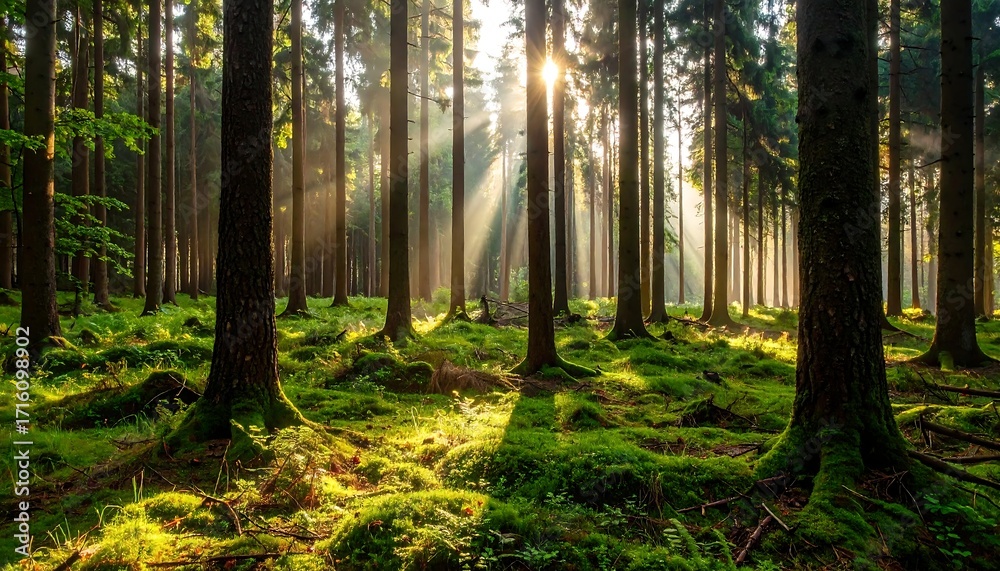 Obraz premium Sunbeams in a Misty Forest (6)