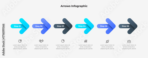 Arrows Infographic With Six Colorful Progress Steps For Presentation And Data Visualization Showcasing Sequential Process Graphic