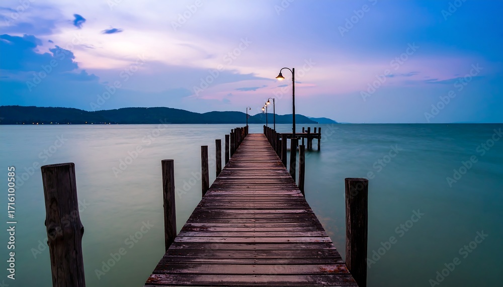 Fototapeta premium Tranquil wooden pier at sunset