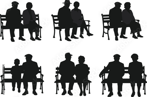 Elderly couple silhouette, sitting on bench, senior love, companionship, aging together, retirement life, family bond, old age, senior relationship, peaceful moment, 