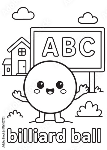 coloring book billiard ball learning alphabet ABC at school yard for kids