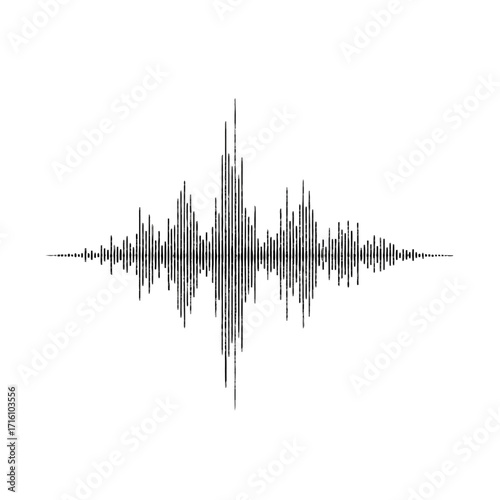 Abstract sound wave graphic illustrating audio frequencies with sharp peaks and valleys, suitable for music or sound design