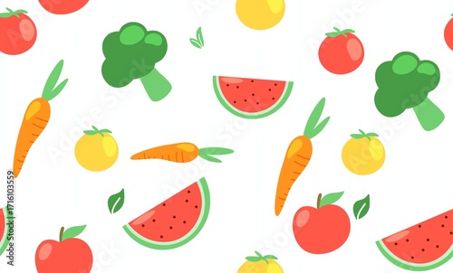 seamless pattern with fruits and vegetables cartoon elements illustration