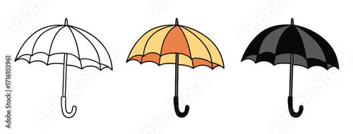 Umbrella silhouettes open and closed vector.Umbrella set vector design.