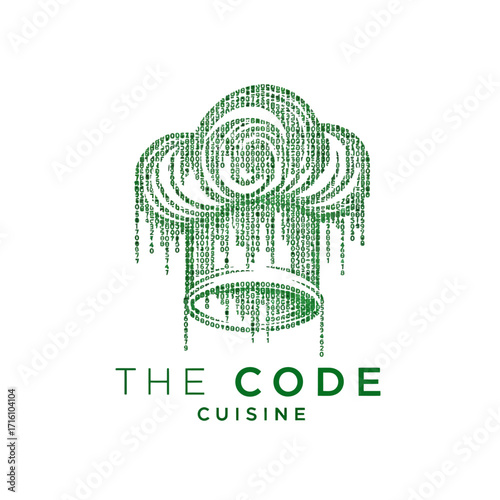 Artistic representation of a chef's hat made of green dots, symbolizing culinary creativity and innovation