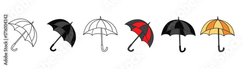 Umbrella silhouettes open and closed vector.Umbrella set vector design.