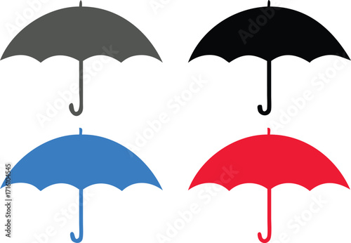 Umbrella silhouettes open and closed vector.Umbrella set vector design.