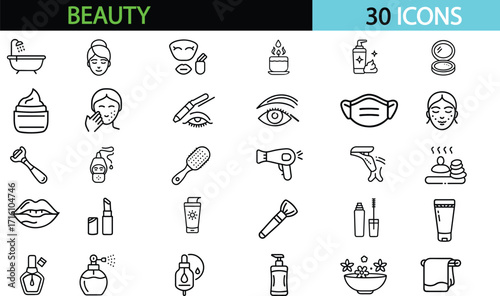 Beauty  icon set. Editable stroke. Vector illustration transparent