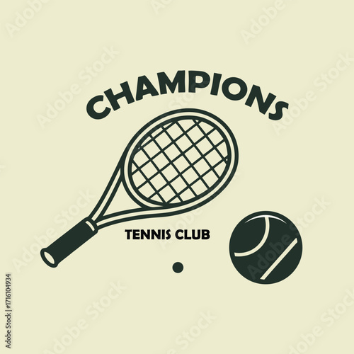 Champions Tennis Club Logo With Tennis Racquet And Ball sport