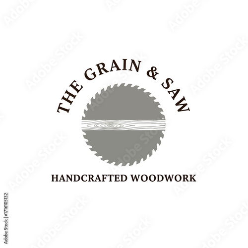 Circular saw logo with text representing handcrafted woodwork, showcasing craftsmanship and quality