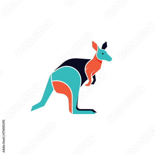 Colorful abstract illustration of a kangaroo in a dynamic pose, showcasing its agility and energy