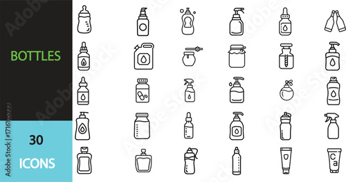 Bottles  icon set. Editable stroke. Vector illustration transparent