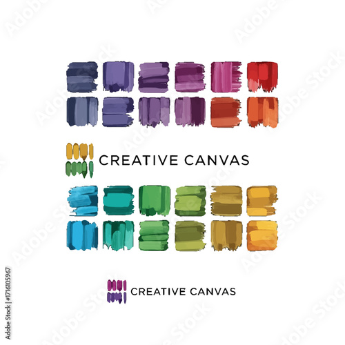Colorful paint swatches displayed on a canvas, showcasing various hues for artistic inspiration