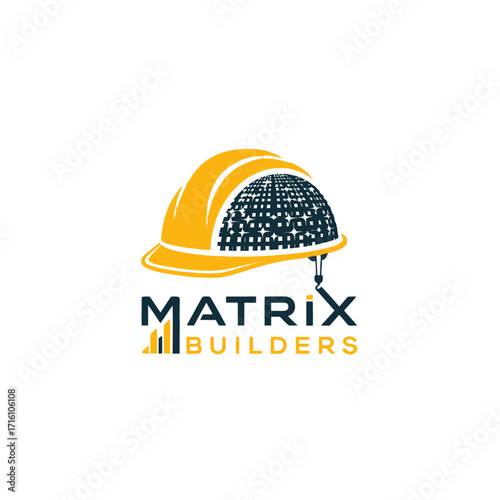 Construction helmet logo featuring a grid design, symbolizing safety and innovation in building