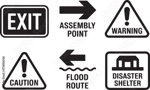 Essential safety and directional signs for emergencies