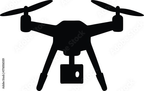 Silhouette of a modern quadcopter drone with a camera for aerial photography and videography vector