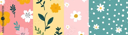 Wallpaper Mural A set of colorful floral patterns in pink Torontodigital.ca