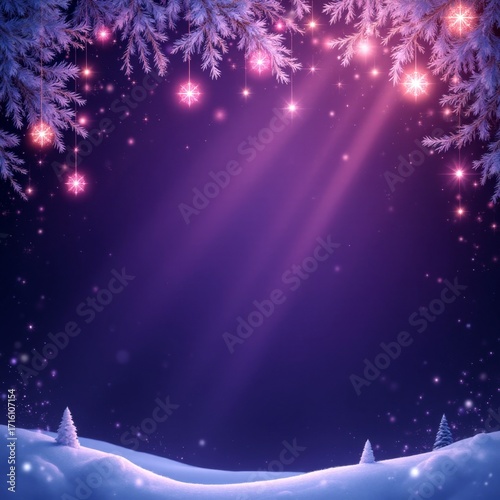 A serene winter landscape with sparkling lights and soft snowfall creating magic