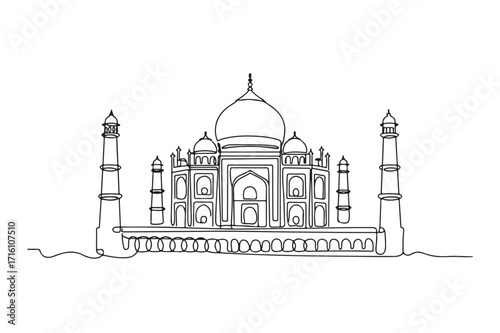 Continuous line drawing of the taj mahal