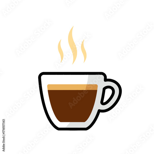 Espresso coffee in a glass cup with steam.