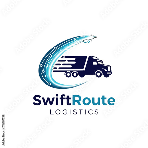 Dynamic logo design featuring a truck in motion, symbolizing swift logistics and delivery services