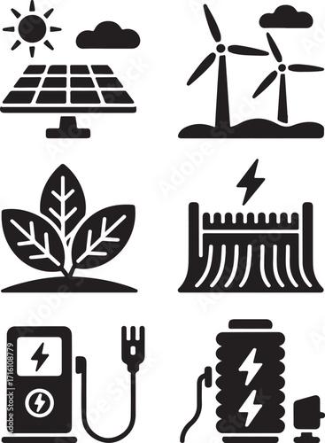 Clean energy icons renewable power sources