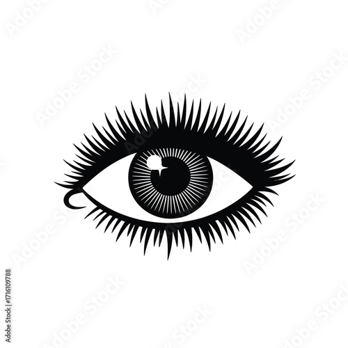 Stylized black and white eye illustration vector graphic scalable for commercial use silhouette vector illustration white background