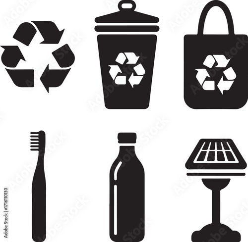 Eco-friendly icons promote sustainability and green living