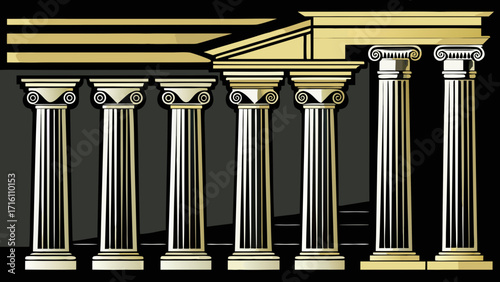 Vector art of timeless elegance an artistic rendering of classical greek columns, capturing the grandeur and sophistication of ancient architectural design