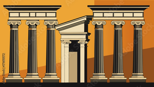 Vector art of architectural marvel a captivating illustration of ancient greek columns and a temple, showcasing the timeless beauty of classical architecture