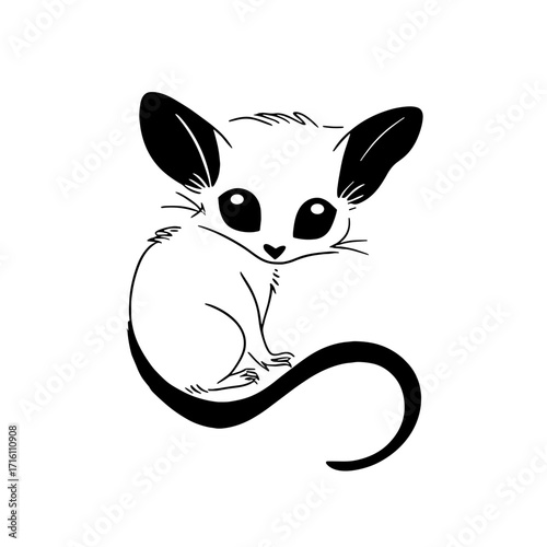 Sugar Glider. Sugar Glider simple black and white line art vector logo