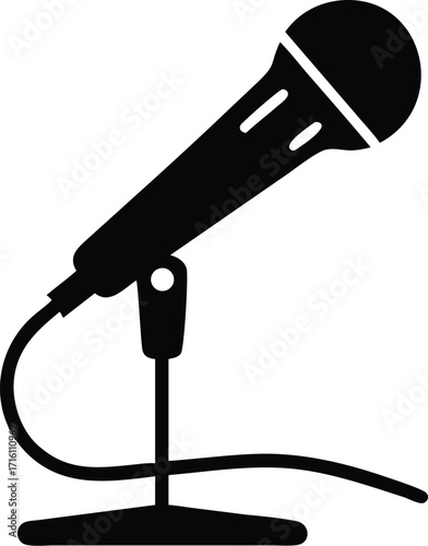 Classic microphone silhouette icon for music performance audio recording and broadcast media vector