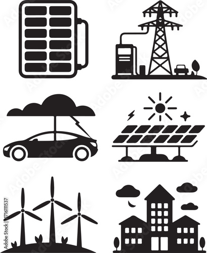 Green energy icons renewable power solutions sustainable future